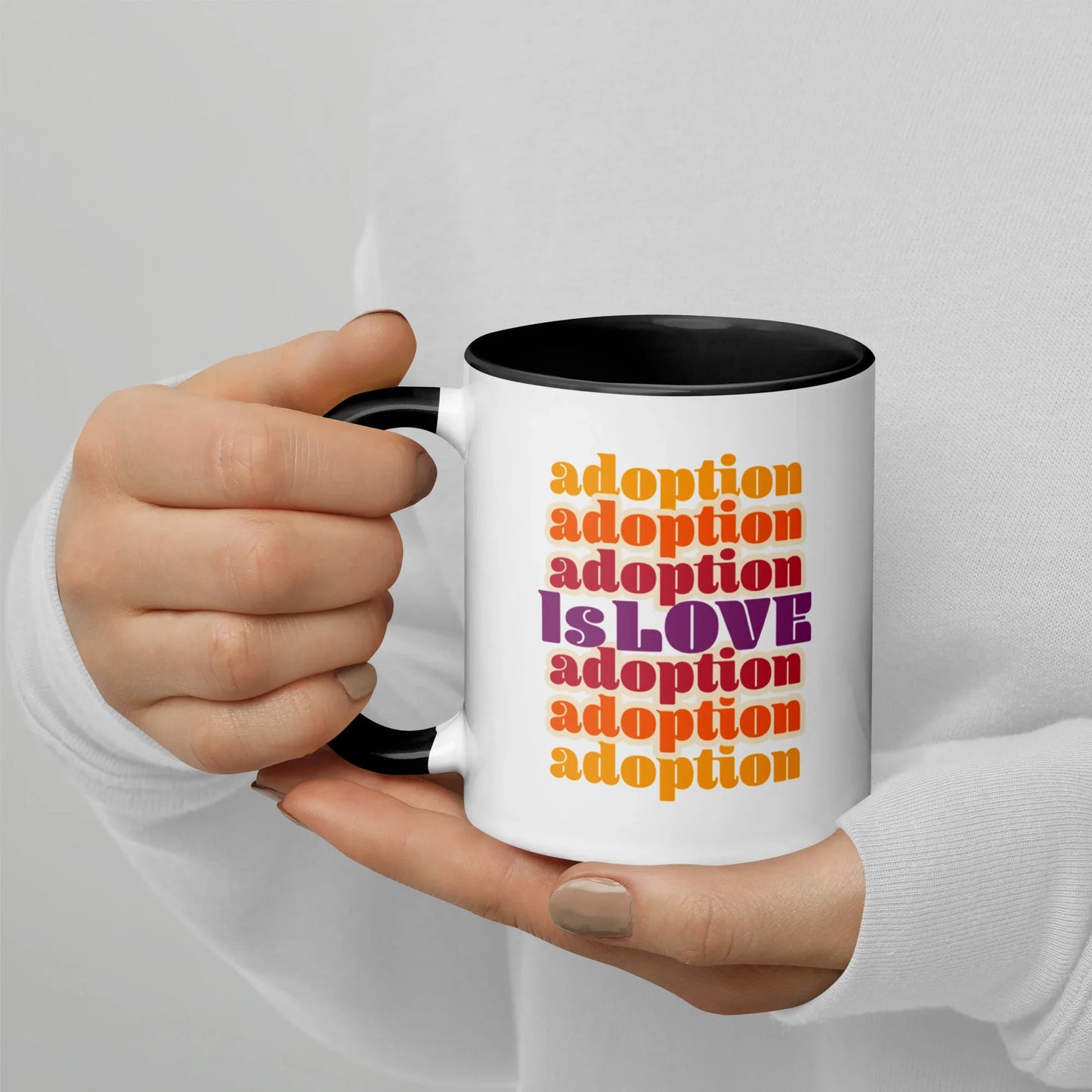 Adoption is Love - retro design on a cute Mug with Color Inside - Adoption Stuff Store
