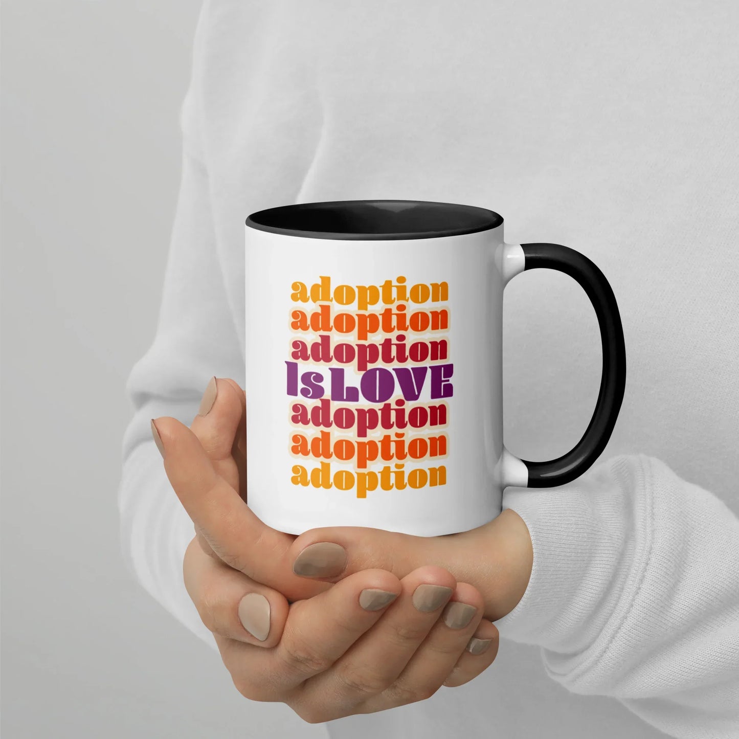 Adoption is Love - retro design on a cute Mug with Color Inside - Adoption Stuff Store