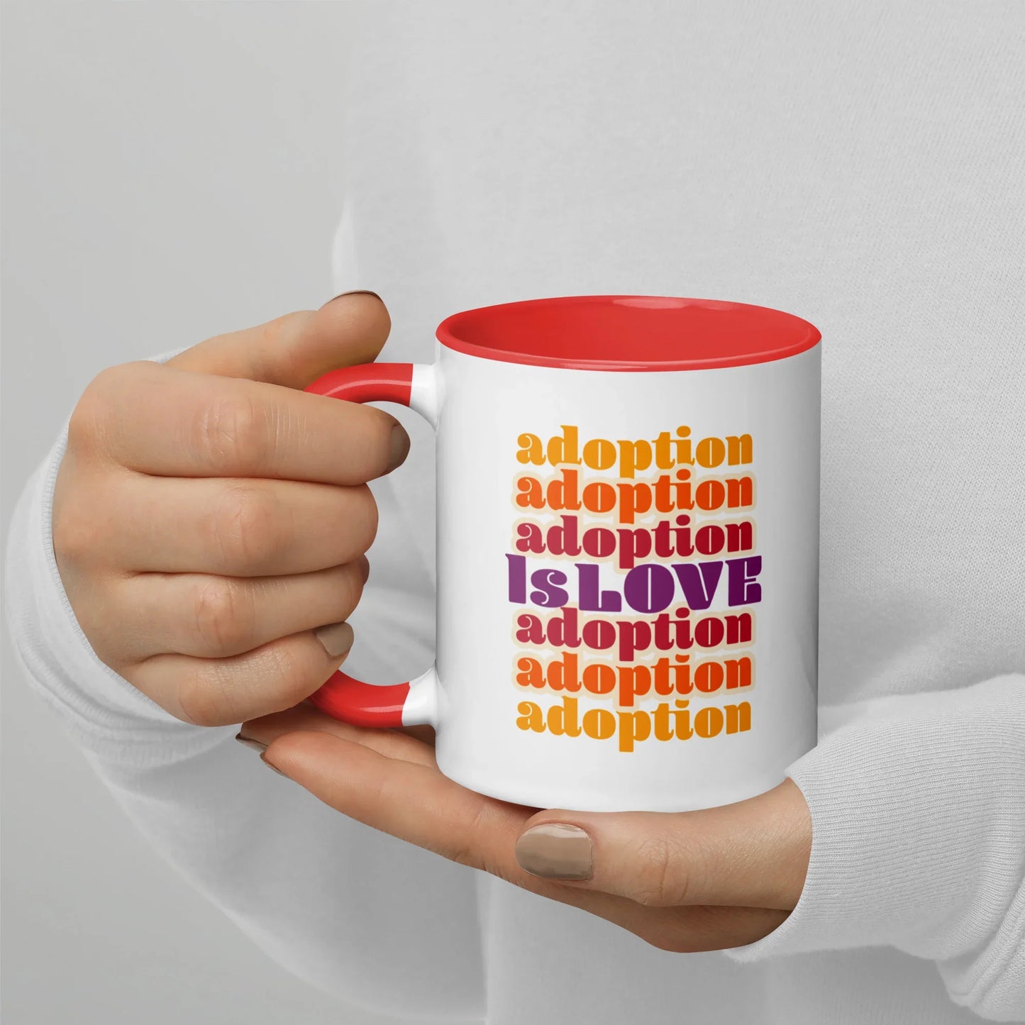 Adoption is Love - retro design on a cute Mug with Color Inside - Adoption Stuff Store