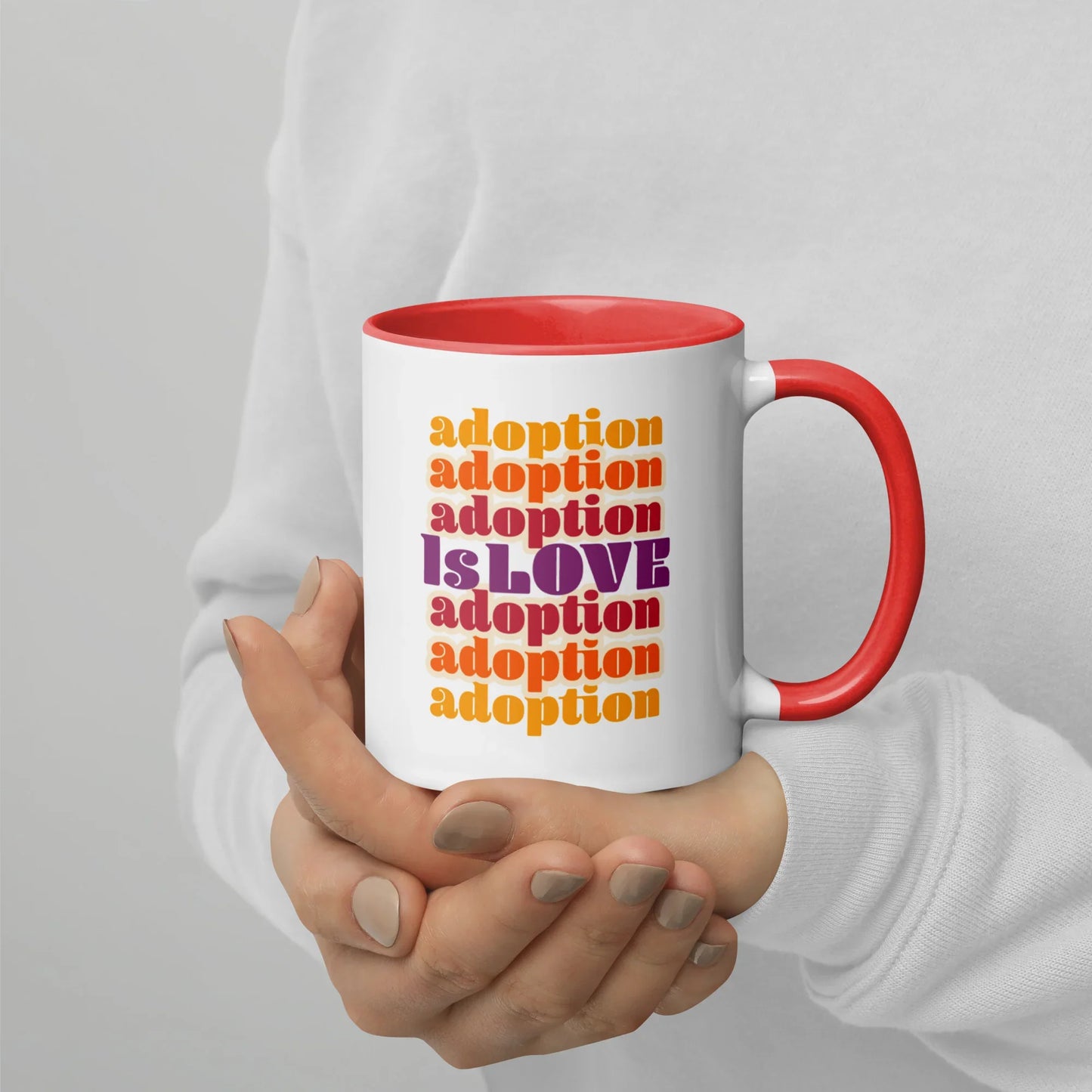 Adoption is Love - retro design on a cute Mug with Color Inside - Adoption Stuff Store