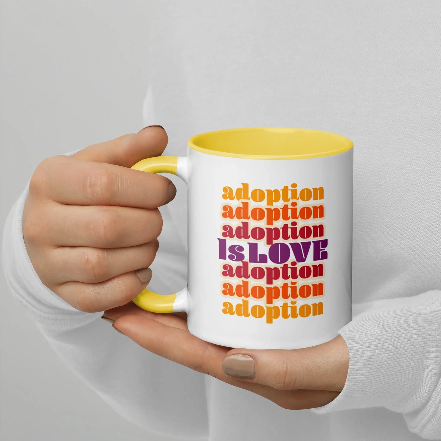 Adoption is Love - retro design on a cute Mug with Color Inside - Adoption Stuff Store