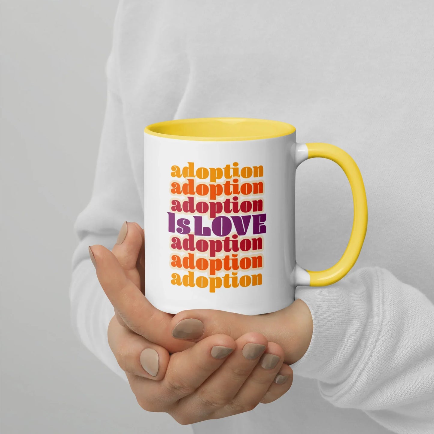 Adoption is Love - retro design on a cute Mug with Color Inside - Adoption Stuff Store