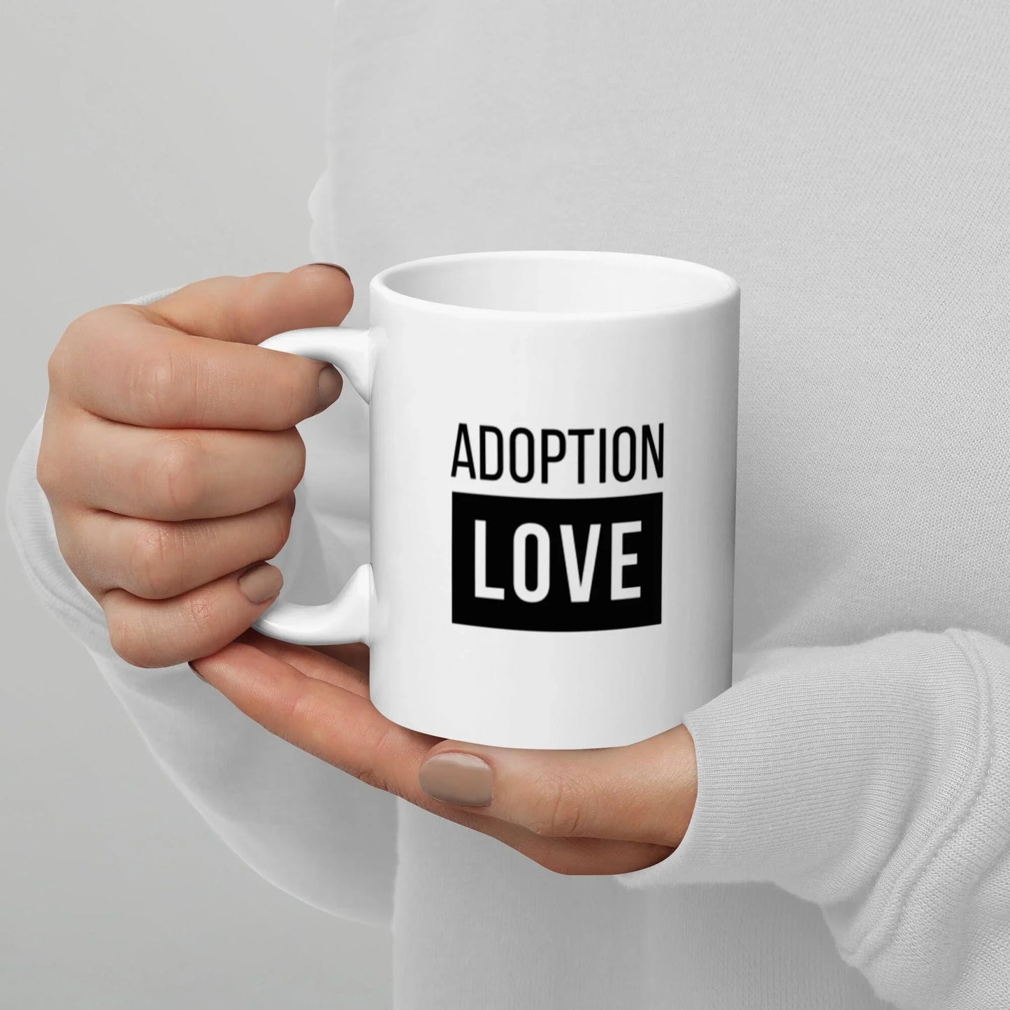 ADOPTION LOVE - black design on White glossy mug - Adoption Stuff Store