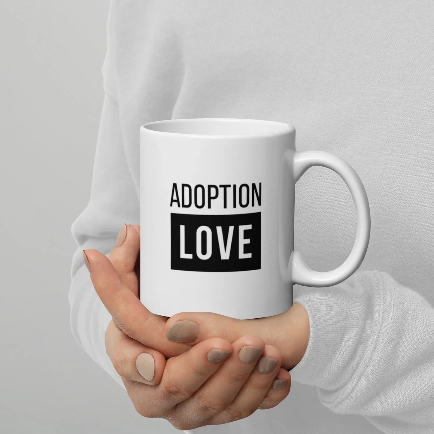 ADOPTION LOVE - black design on White glossy mug - Adoption Stuff Store