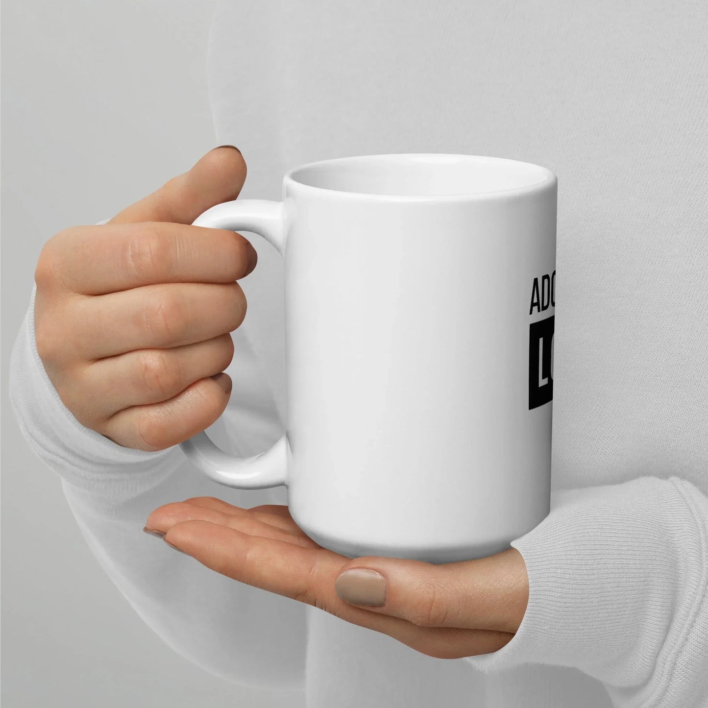 ADOPTION LOVE - black design on White glossy mug - Adoption Stuff Store