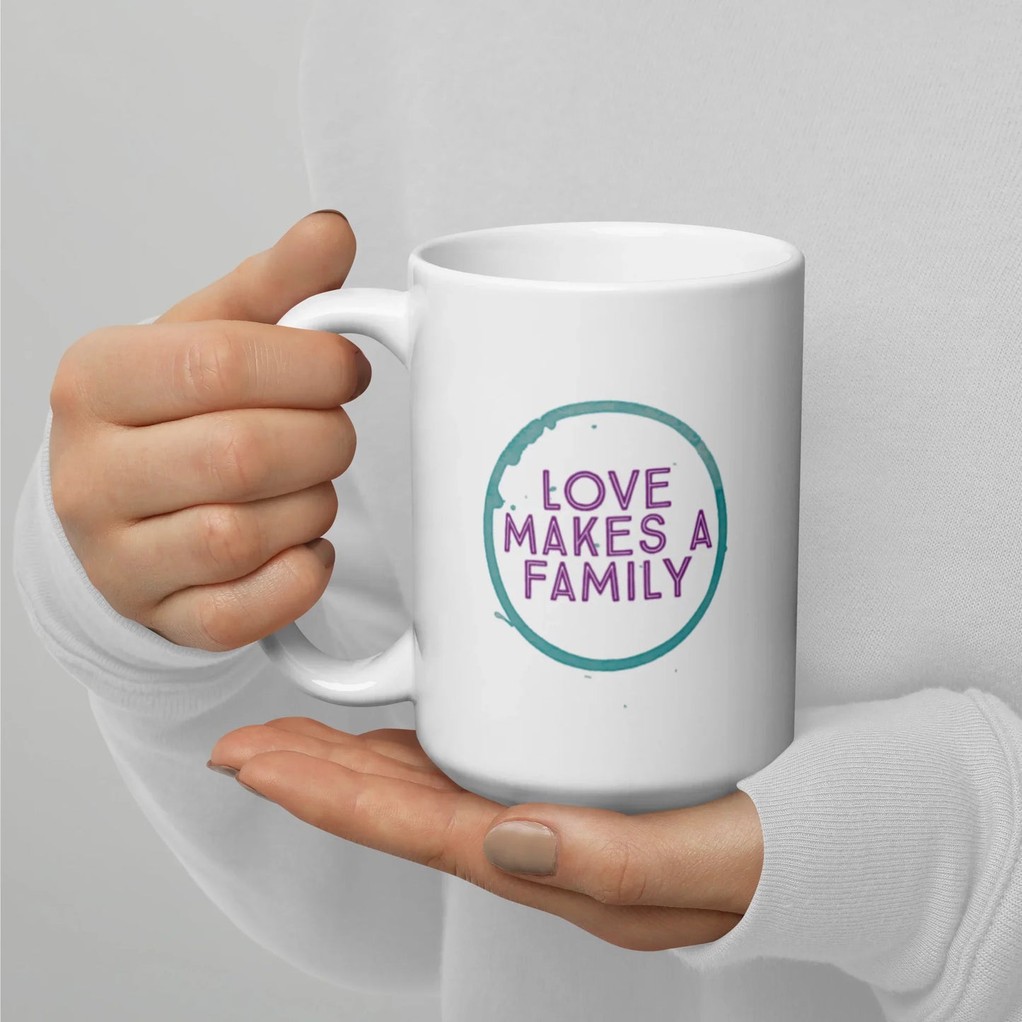 Love Makes A Family - White glossy mug - Adoption Stuff Store