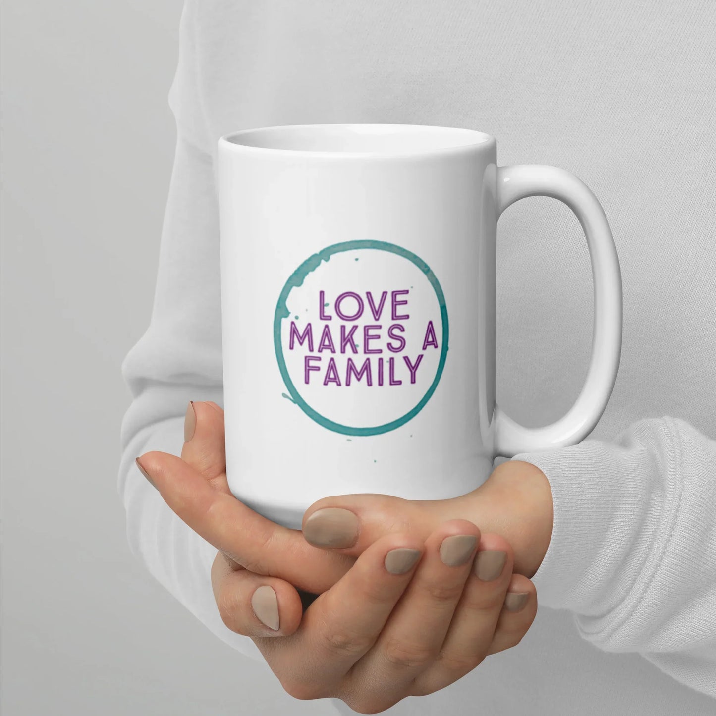 Love Makes A Family - White glossy mug - Adoption Stuff Store