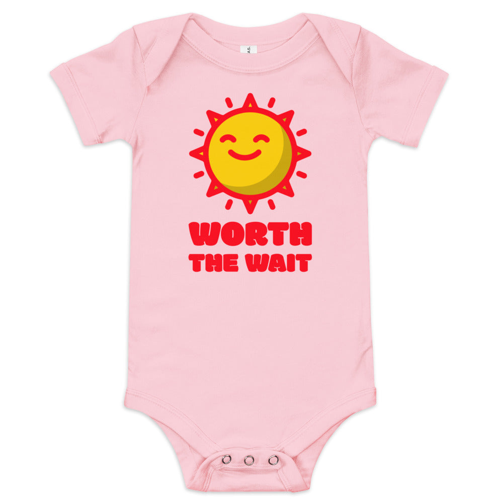Worth the wait - adorable baby one piece to celebrate adoption - Adoption Stuff Store - adoption and foster care themed baby gifts