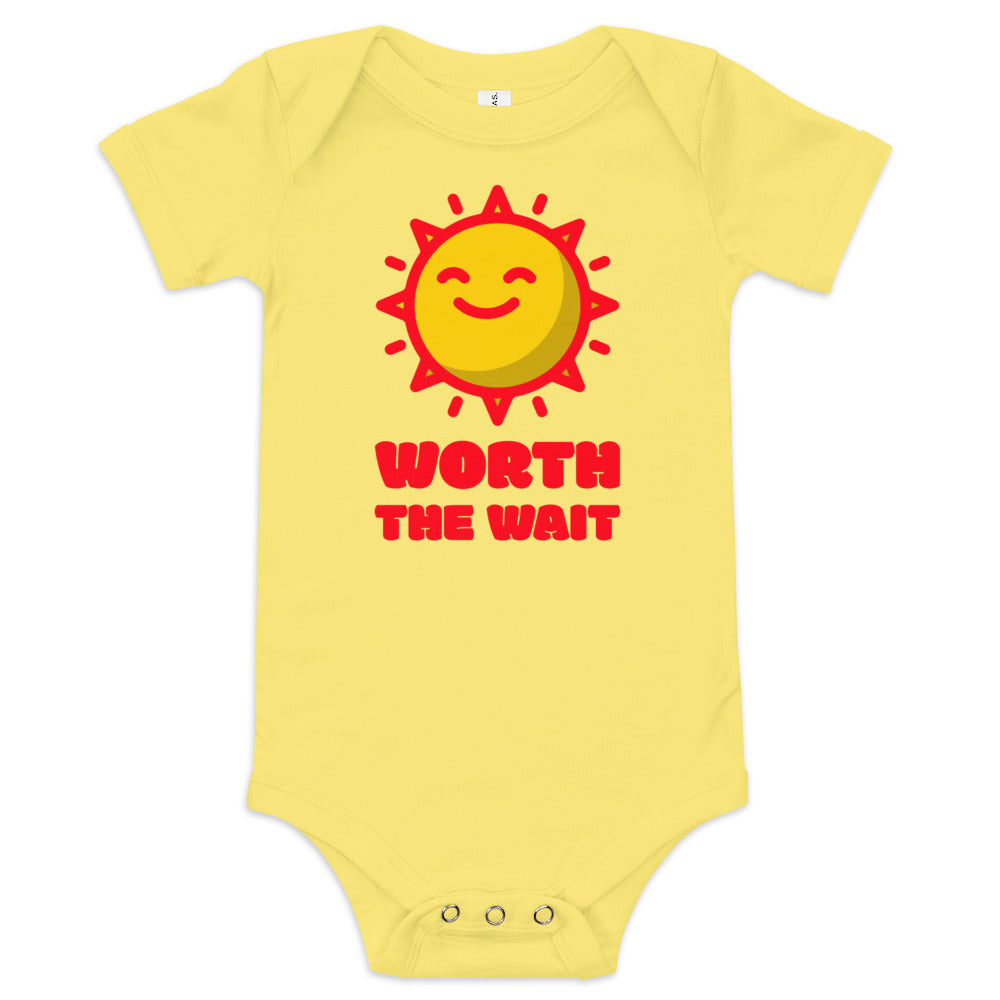 Worth the wait - adorable baby one piece to celebrate adoption - Adoption Stuff Store - adoption and foster care themed baby gifts