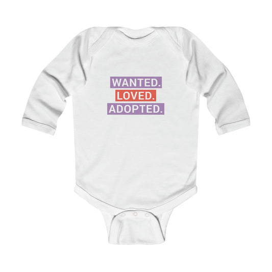 WANTED. LOVED. ADOPTED. - Infant Long Sleeve Bodysuit - Adoption Stuff Store, White / 6M, Kids clothes